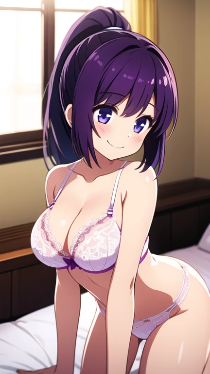 ((masterpiece)), ((best quality)), (ultra-detailed), on the bed, a cute girl, 1girl, solo, underwear00, ((beautiful eyes)), smile