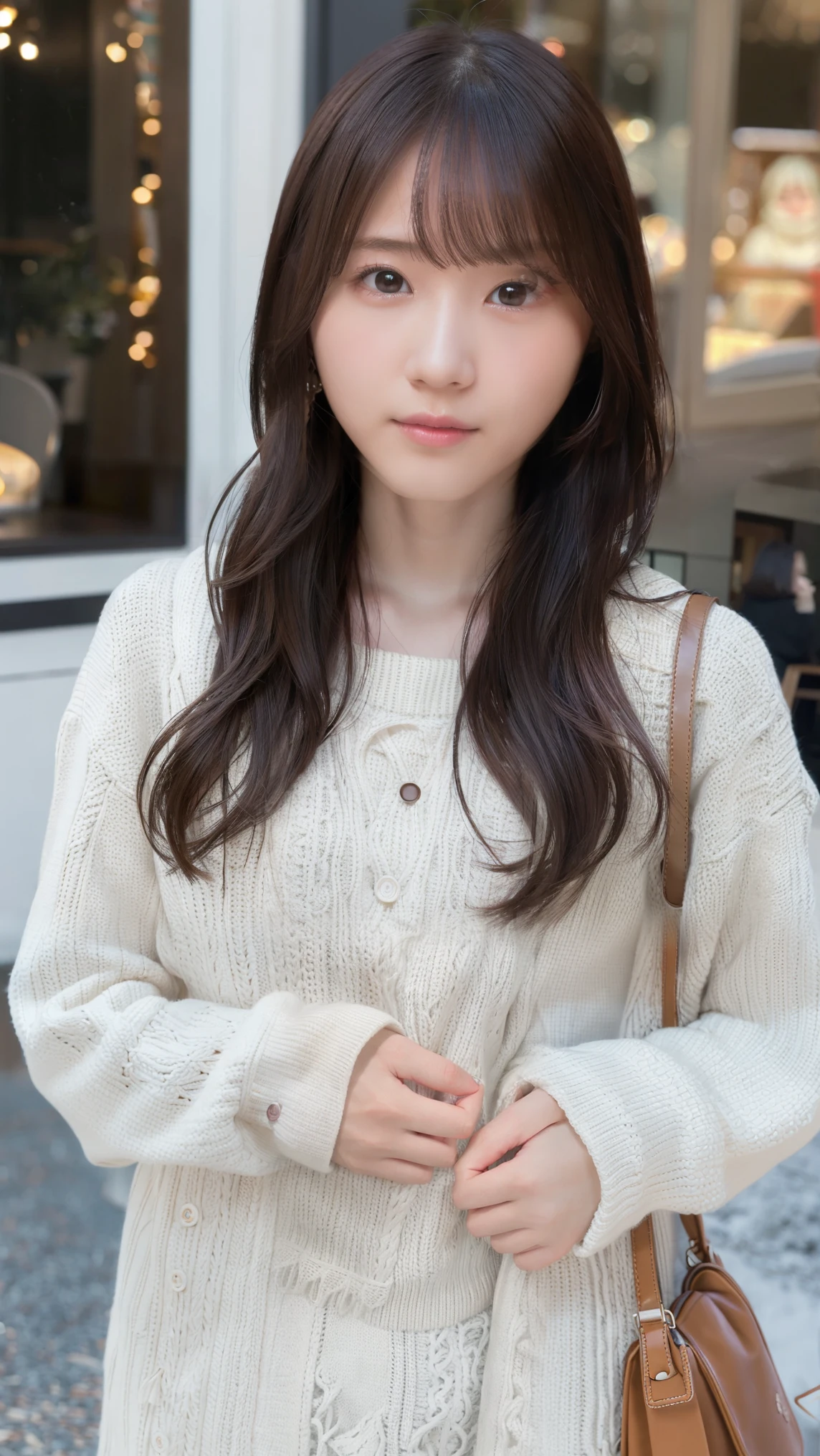  high resolution,  best quality ,  anatomically correct,  Ultra Fine,  textured skin, chest, Chiaroscuro,  ray tracing, Cafe、Girls in their 20s、random cute winter outfits、