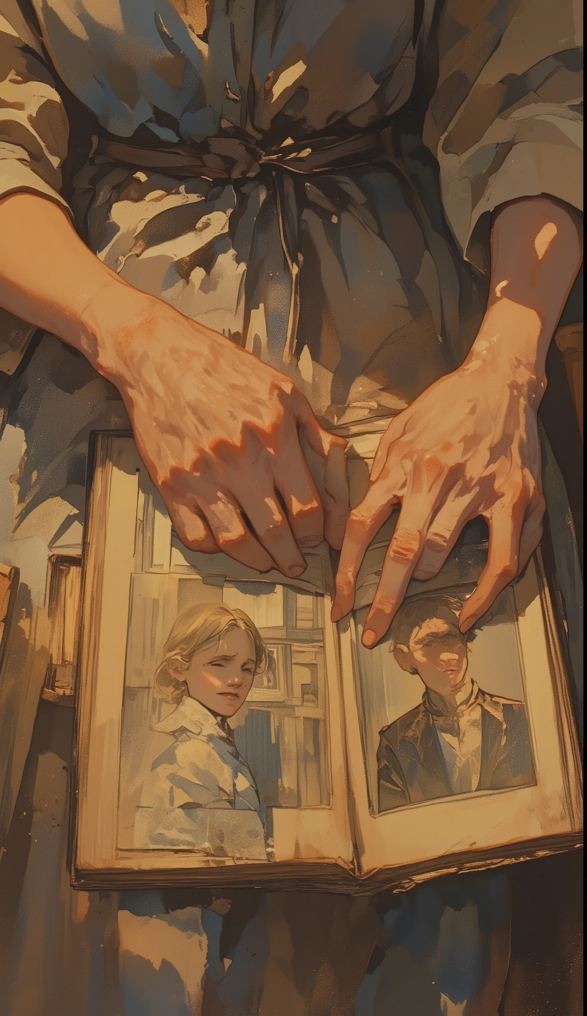 Love Across Time, Grandma's Wrinkled Hands, hand close-up, Old Photos of Handsome Men ,