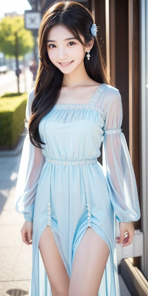 Camera shot,Faraway view,shooting full body,Full body photo,A high resolution,Extreme detail,16k,one-girl,Exquisite and perfect facial features,with a round face,Big sweet eyes with lying silkworms,Extremely precise body structure,(Blue Lolita floral dress:1.2),(Hosiery),(Detal Face:1.2):0.2,RAW photogr,(tmasterpiece,(best qualtiy),high rise,(photorealestic,photographrealistic:1.2)),ultra - detailed,physically-based renderingt,1girll,Air bangs,long whitr hair,wavey hair,Hosiery,Bust photo