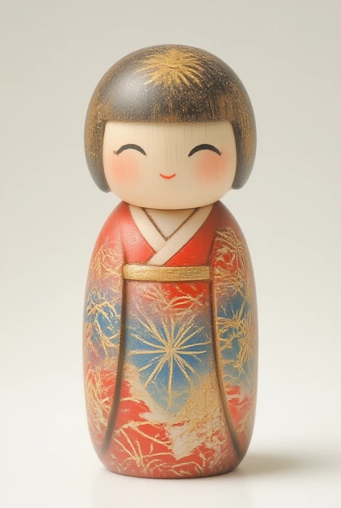 The kokeshi's body features beautiful Japanese patterns intricately carved and vividly painted.