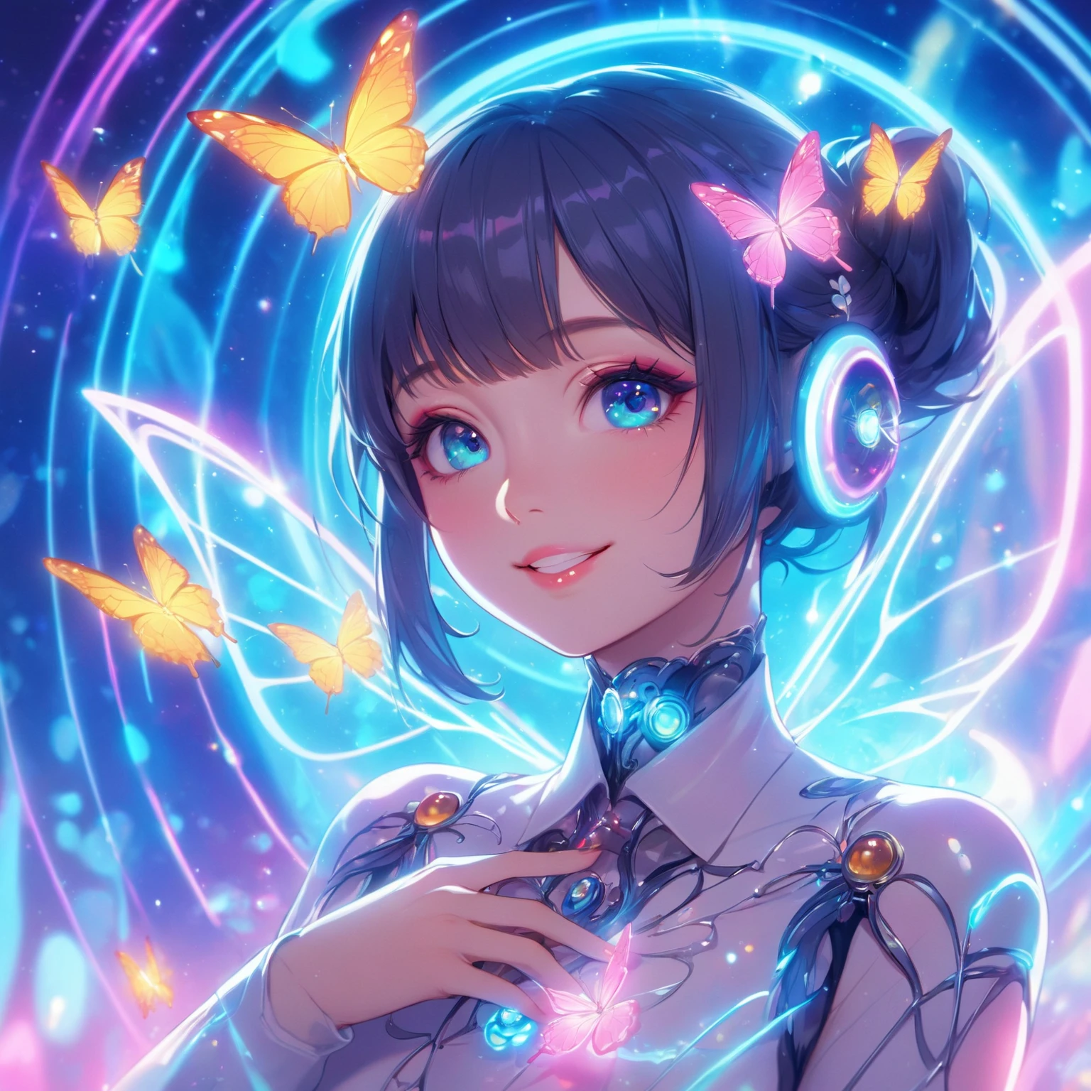 Kizi,(enchanced quality:1.4),(Top quality true texture skin), Delicate face,Black hair, Gradient hair, Petite body,(perfect bodies:1.1), There are precious stones on the forehead, rimless eyewears, Sparkling pupils,long eyelasher,grin, hyper photorealism, Cinematic lighting, projected inset, surrealism, hyper HD, Masterpiece, 16K quality,Lie down,dream on,Wear transparent silk pajamas,Carmelto,Legs slightly open,Foot shaking,Tattooed with,Fantasy space,Luxurious space,Visible all over the body,Sticking out the tongue,Teasing seductive,C cup,Extremely cute,Cleavage is seductive,Pornistic,Fascinating,in heat。