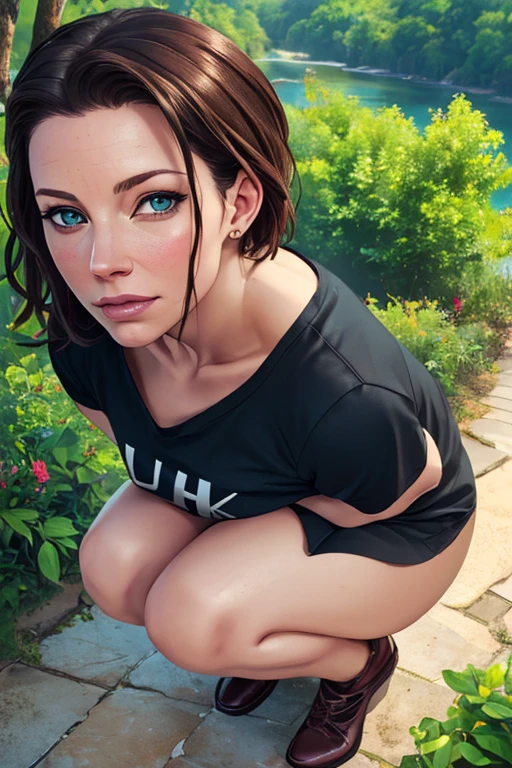 Maisie Williams, in a park, realistic, masterpiece quality, sunny day, sexy pose, wearing blue jeans, wearing white t-shirt, wearing choker collar,