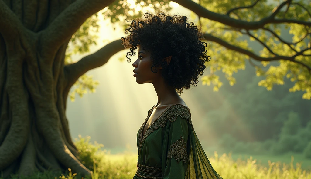 ((cinemtic shoot)) ((fantasy)) , ((rpg)),   ((focus on character)),  photo of   1 girl, petite body, 18 yo girl,  slender, small breasts , huge afro   from hist (argonian sentient trees) , as Elven singer  - pointy ears, fairy skin complexion, semi transparent long elven robes, (brown, yellow, green grey ) outfit, slim body, slender, long legs, slim face, big eyes, casting magic spells, intricated gests in the air, colorfull sings and letters glowing in the air , angry face,  BREAK, perfect detailed face, intricated skin,   realistic, ((photorealistic)) rim lights, dark shadows, cinematic scene , movie shoot  , dark, zPDXL  , , defined muscles, extremely detailed, glass reflection, dark shadows, detailed hands, (realistic fingers:1.3), hard light hard shadows, ,vellus,subcutaneous veins,, shallow depth of field, vignette, highly detailed, high budget Hollywood film, cinemascope, moody, epic, gorgeous, detailed background ,  ((darkfull )) , detailed  realistic toes   SK_Fantasy
