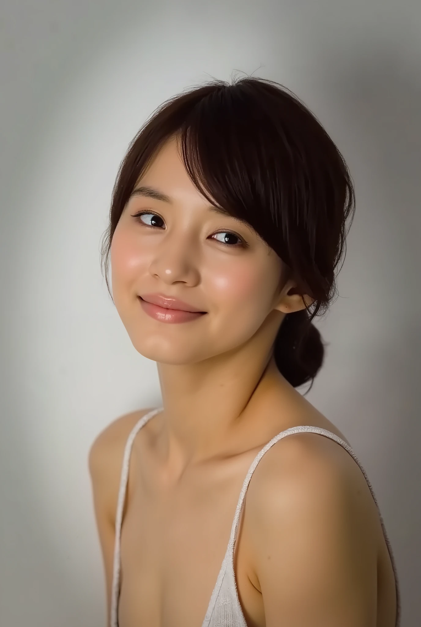 (((nude))) , look up above my collarbone 、 raise your throat and have a cute smile 、Teenage Girl、