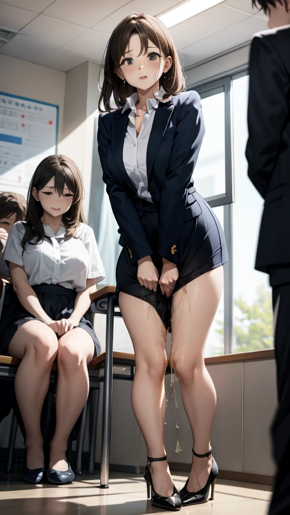 Female teacher urinates、 female teacher pees at graduation 、 pee leak 、 pee yourself 、 lots of pee 、from below、gaze at the audience、 black suit、 black miniskirt 、 high heels、  perfect figure、 very beautiful、Japanese  teacher 、 skirt tag 、学校の体育館で卒業式を取り行っている最中に女教師が pee leak 、 is surrounded by students、Female teacher pees while standing on one leg 、standing split、Leg lift、Standing on her shoulders 、standing on one leg、Wearing white panties