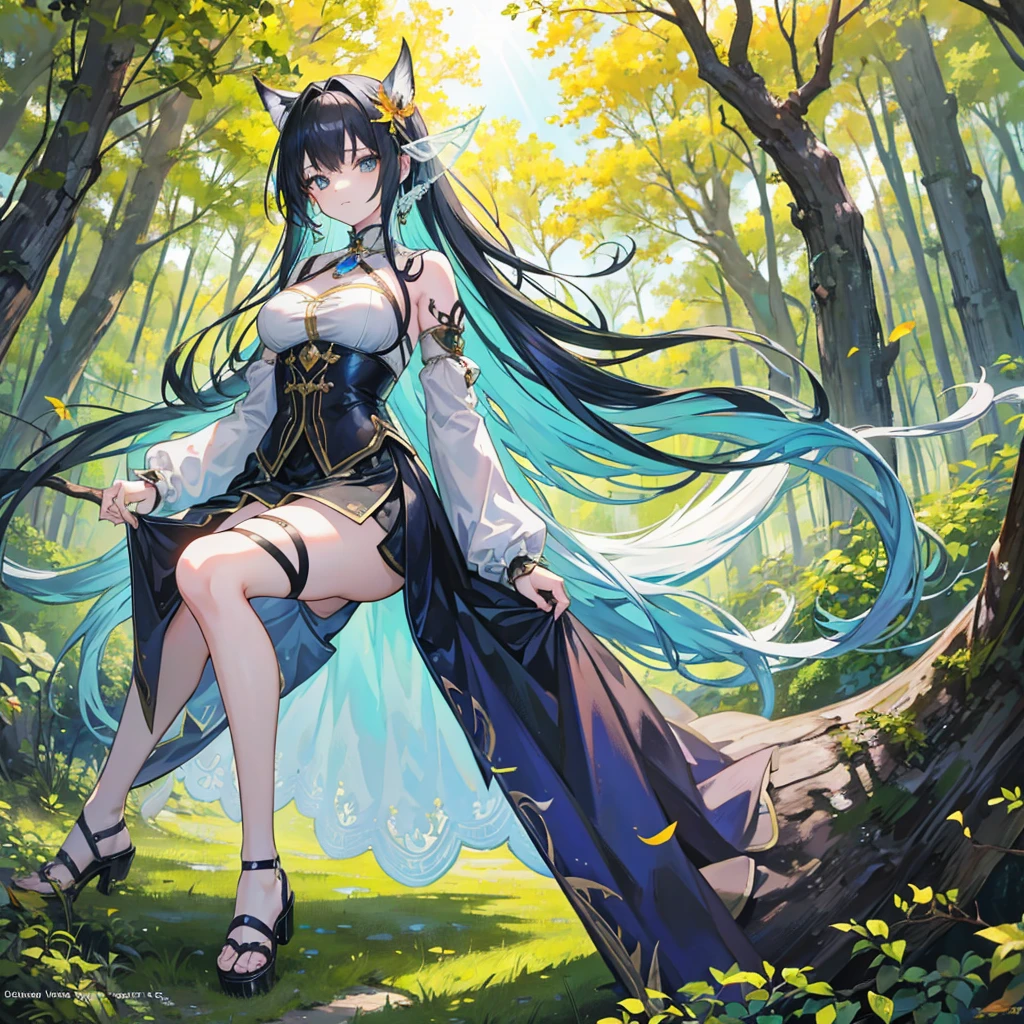 ((masterpiece, best quality)),Elf,Royal sister,forest,Sea of trees,Pure white background,Detailed face,Smile,whole body,Perfect body proportions,Glowing milky white eyes,sexly,Lush foliage and warm sunshine,Tattoo,extremely beautiful,transparent,High heel,Fishnet stockings,Star decoration,nude
