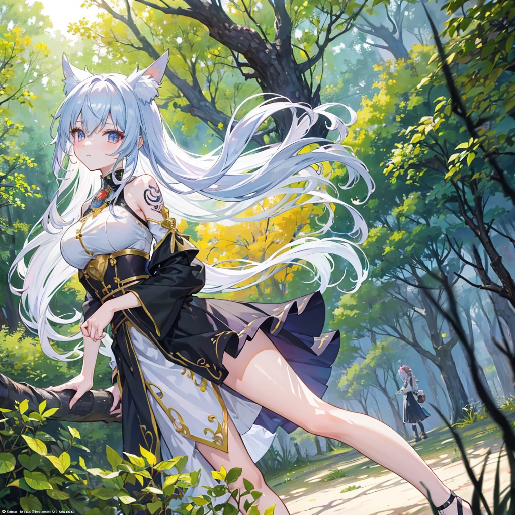 masterpiece, best quality, absurd Res, perfect anatomy, (((front views))), (((from below))), Mori Base, white long hair, veil, hair ornament, red Japan dress, bare shoulder, white skirt, black geta, (((Flipping up the skirt Show panties)))、(((Flip up the skirt yourself))) , (blush of the nose)、Undress((((Flip the skirt)))), (((Purple panties visible through the skirt))), single black thigh-high, detached sleeves, see-through sleeve, mouse close, outdoors, open field