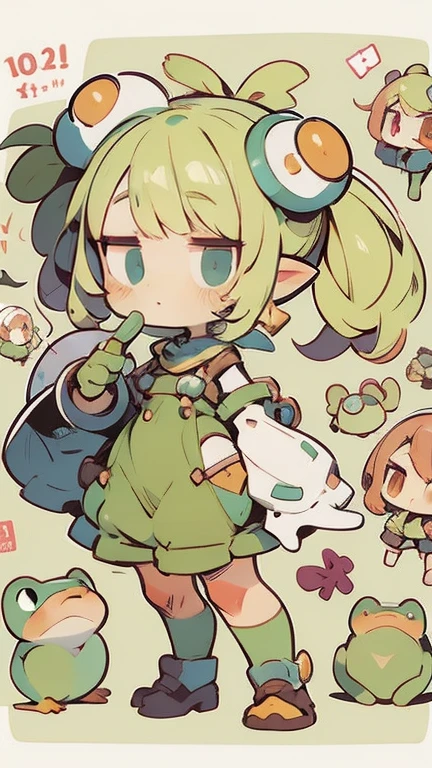 Vivid frog girl, Wakfu style manga, character sheet , character design ...