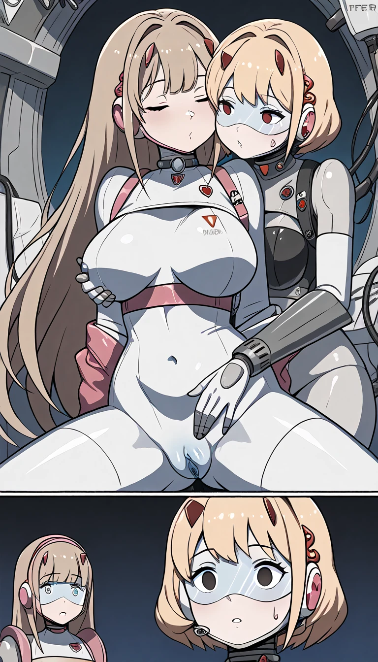 score_9, score_8_up, score_7_up, score_6_up, score_5_up, score_4_up, (source_anime), 2girls, evangellion, asuka langley, rei ayanami, yuri, Inside a mecha, Squeezing ass, Hand on the butt, anus