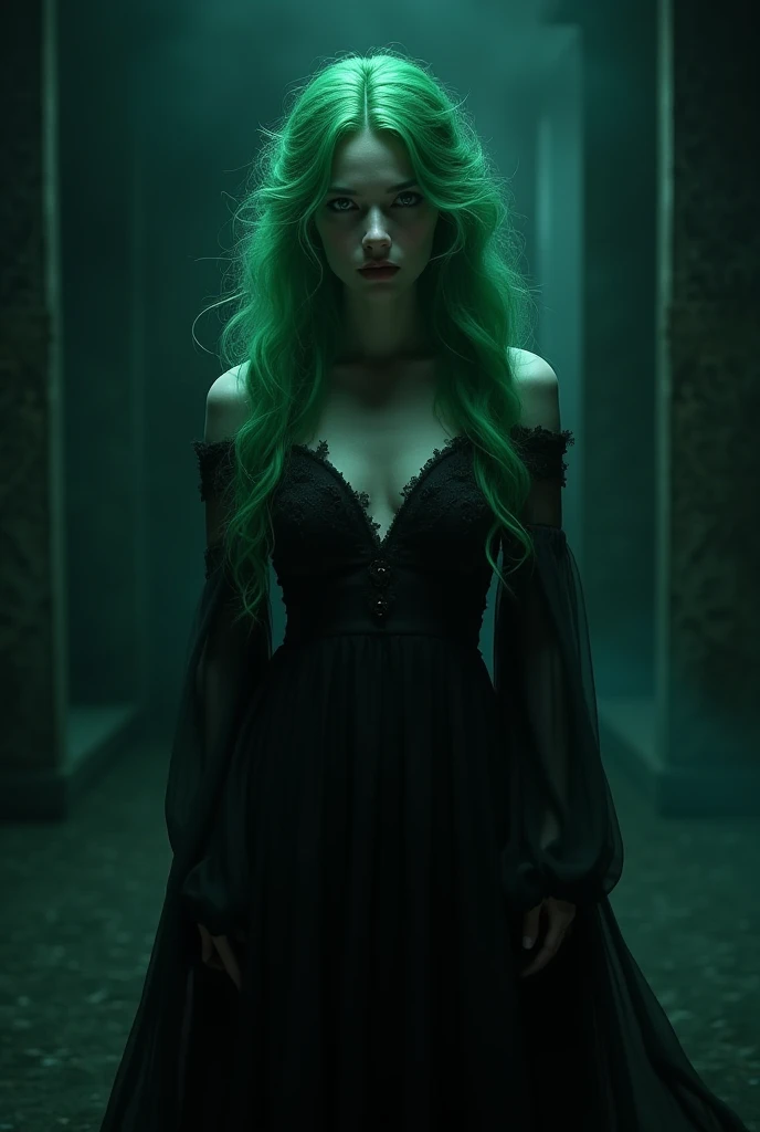 "Snow White Witch" with long white hair and beautiful skin. Only her intelligent-looking eyes and dress - black in color. Her eyelashes are white, long straight hair reached her back and was just as white, as well as her skin, and a black butterfly-shaped hairpin was visible in her hair (in anime she was altered to a jade-green color). Anyone, who saw her, was instantly captivated by her striking beauty, although her appearance also instilled an insurmountable fear in a person's soul. Although her spirit in the Dreaming Palaces was in her late teens, Echidna's slender body looked like this, as if she were about twenty years old.