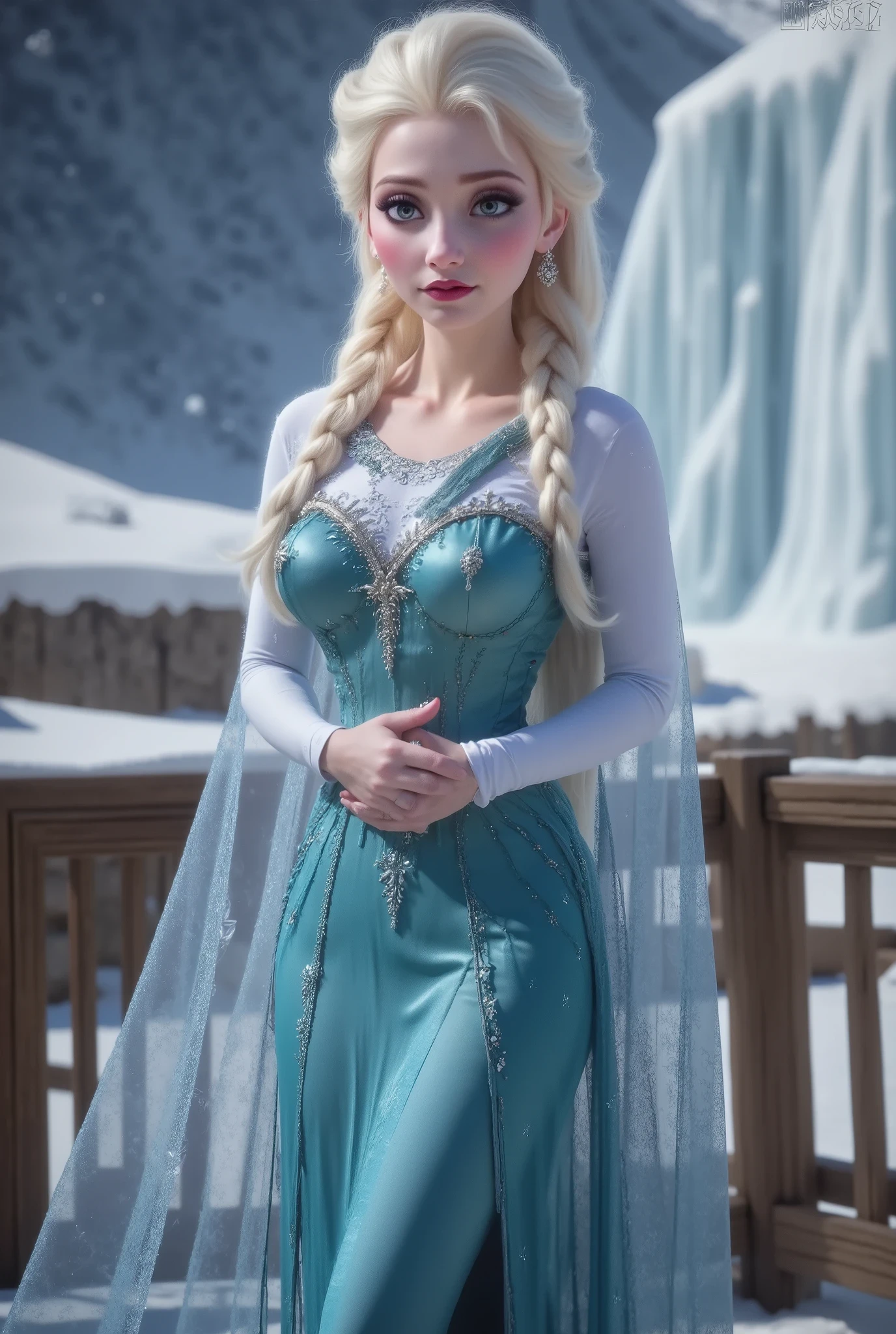 Elsa wears saree , face details , flowers , ice Frost