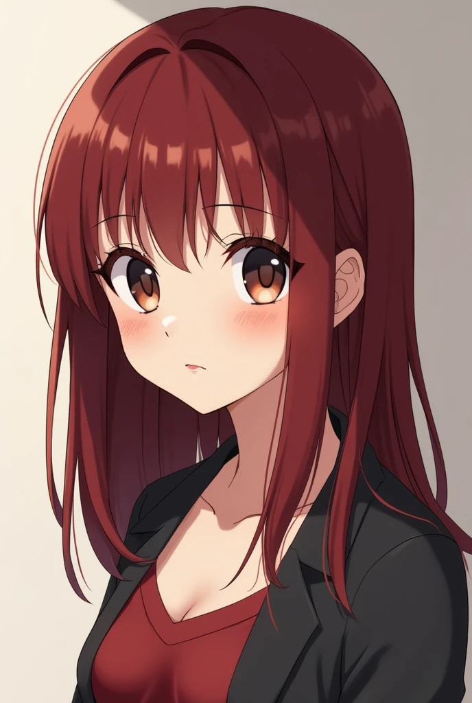 , brunette skin, Eyes red, red curly hair with white tips, fly away, happy, series