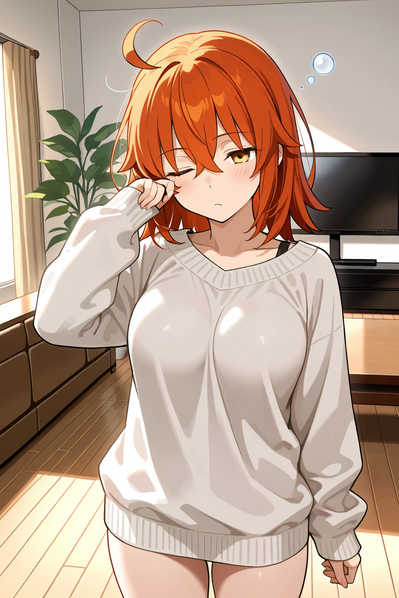 (Highest quality, 8K, masterpiece :1.3),Mrs. Yuigahama,ガハMom, As I expected, my youth romantic comedy is wrong。, One woman,Bun Hair,30 years old,Mom,Orange Hair,nsfw,Plump body,