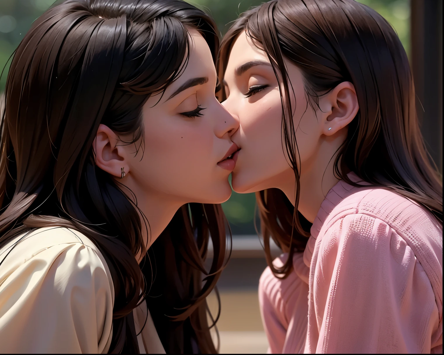 arafed image of a woman and woman kissing each other, kiss, wonderful scene, kissing together cutely, lovely kiss, kissing, hot, couple kissing, full scene shot, version 3, visually stunning scene, most memorable scene, the most beautiful scene, still from a terence malik film, best scene, kiss mouth to mouth, shot from movie, wonderful