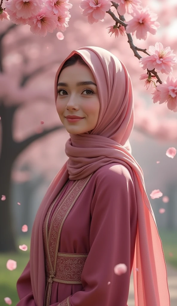 Realistic beautiful muslim girl with hijab age 21, smiles