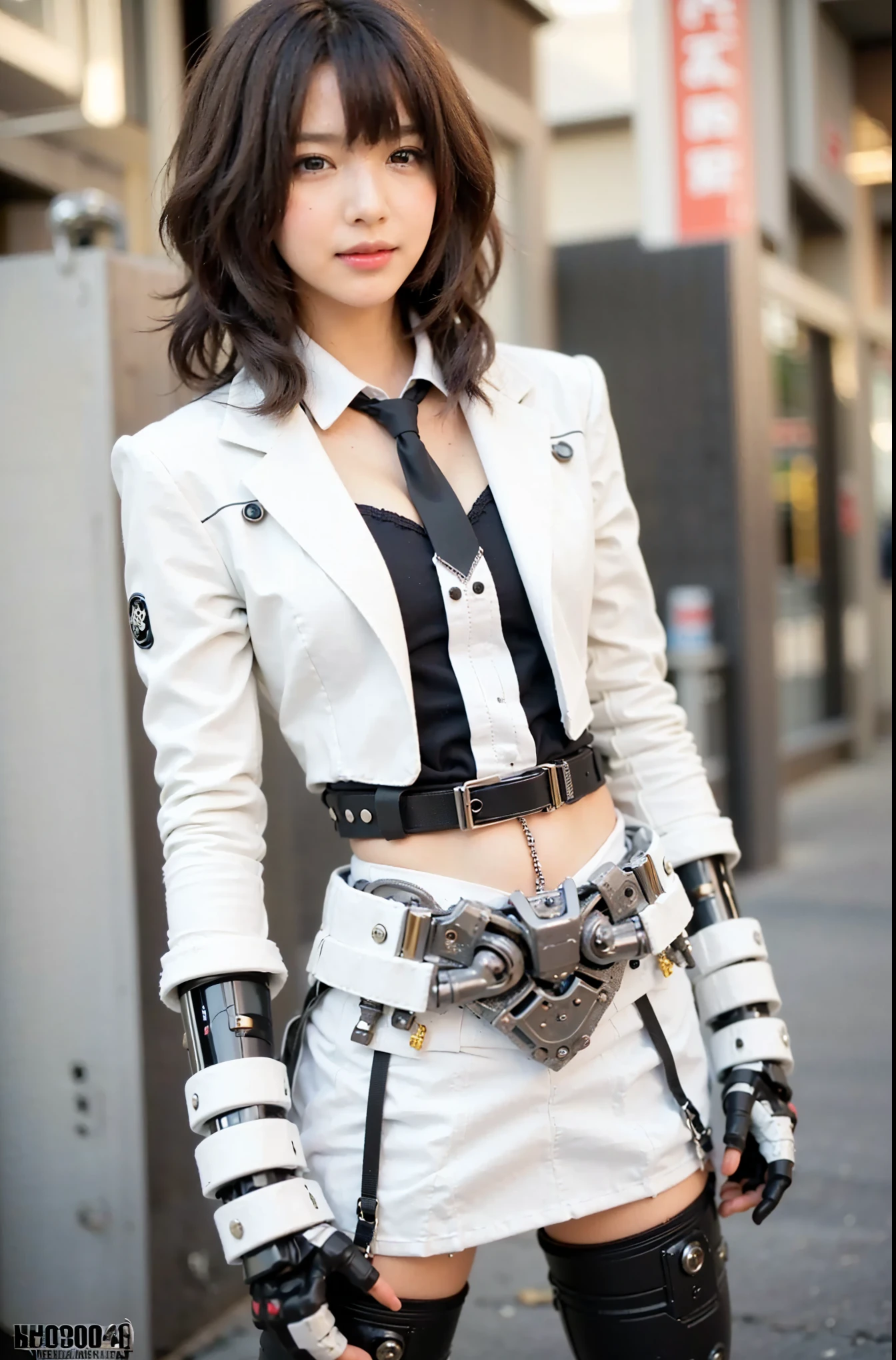(Completely live action:1.37), (Amazingly realistic textures:1.37), (masterpiece, best quality:1.2), (8k uhd, 16k, 32k, ultra high res), amazingly realistic skin, amazingly realistic photo, superrealism, (photorealistic:1.37), (RAW photo), ultimately realistic, (ultimately realistic all details), (ultimately realistic all textures), super realistic lighting, super realistic shadow, (japanese girl:1.5), (realistic idol face), smiling, happy, super realistic face, ultimately realistic skin, ultimately realistic eyes, (mascara:1.35)ultimately realistic background, ultimately realistic detail up, (kkw-ph1:1.25), (Canon EOS R6, 85mm, 1/200s, f/5.6, ISO 1600), (tattoo), (mechanical armor:1.37), (blue eyes:1.2), (silver hair:1.3),