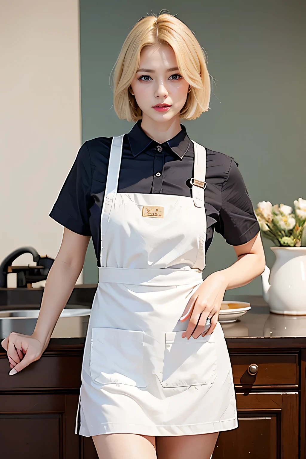 Barista wanita Indonesia cantik,hanya memakai apron,(tanpa baju,celana)