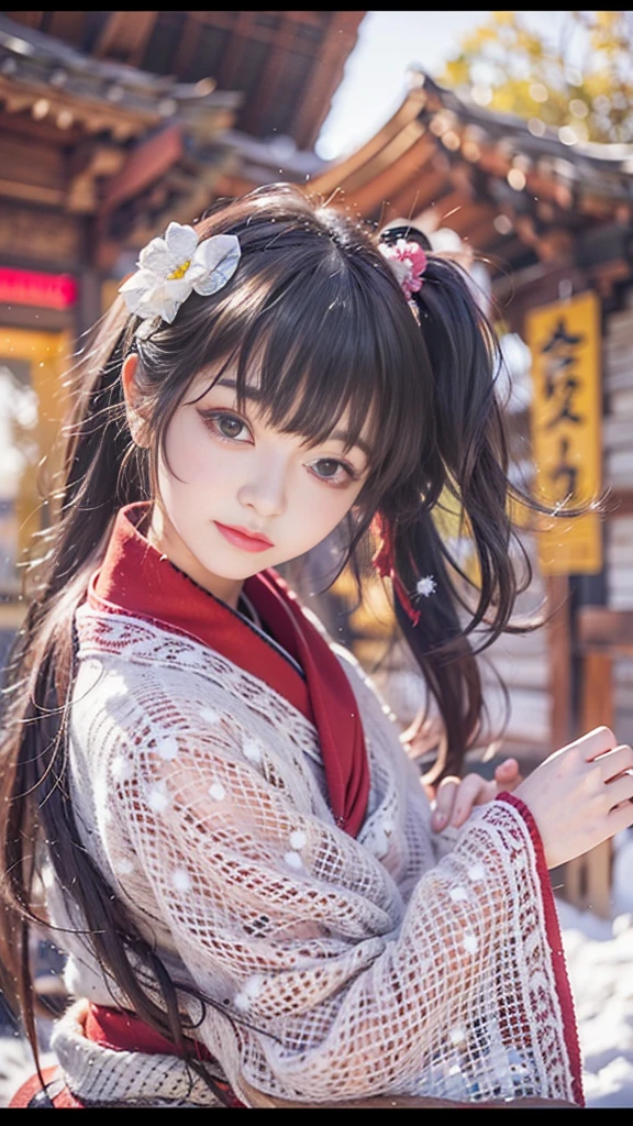 shrine maiden of ancient japanese shrine, combat readiness, pretty girl, kimono, long white hair in a ponytail, fox ears, fluffy fox tail, red fullmoon, dark colored haori, evil laugh, , Holding a priestess's wand, control fire, Ghosts and spirits fly around her, at night, very detailed, vivid appearance, creative action, very detailed, Imaginative, , voluntary, highest quality, skin texture, intricate details, (cinematic lighting), RAW photo, 8K, masterpiece,highest quality,super detailed,very detailedイラスト,very detailed,intricate details,High resolution,超intricate details,very detailed 8K cg wallpaper,