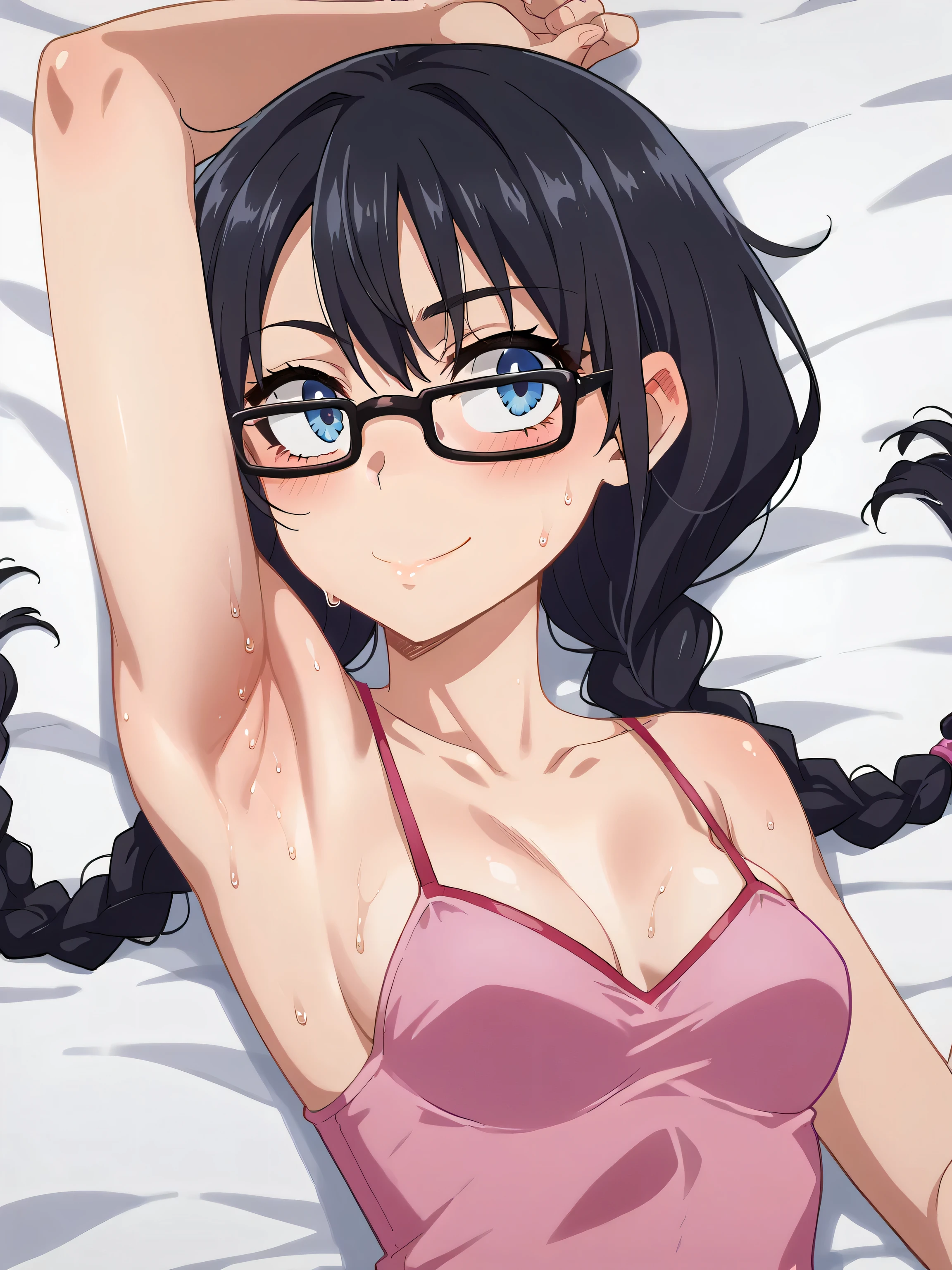 Erotic、Bedroom、Completely naked、Women wearing glasses、Sweat、Love juice、Embarrassed expression、smile、Love juice、Feels good、No clothes、Dirty、Open pussy Masturbating Love juiceがまんこから垂れる A white or grey sports bra White or grey panties Chest Sexy armpits