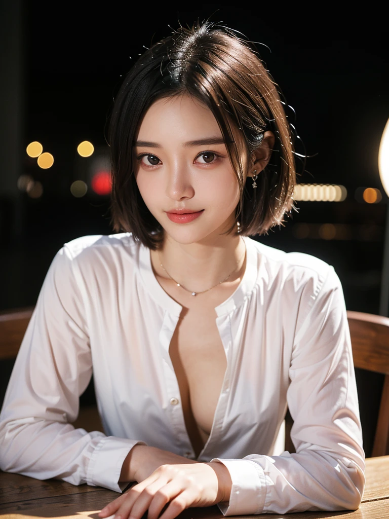 (((very huge round breasts))), (full body shot), short hair, wavy hair, (school uniform, summer school uniform shirt), skirt, sleeveless, RAW photo, extremely delicate and beautiful, masterpiece, Best Quality, ultra high resolution, 16k, hyperrealistic, ultra-detailed, Very detailed CG 8k wallpaper, Beautiful Lighting, Perfect Lightning, Realistic Shadows, perfect anatomy, super Detailed shiny skin, perfect figure, Japanese woman, late 20s, very Slim body, narrow waist, very small head, handsome detailed woman, very detailed eyes and face, realistic face proportions, Stunning detailed eyes, Realistic beautiful face, very small face, Realistic small beautiful eyes, double eyelids, makeup, tearful mole, mole on chest, earring,