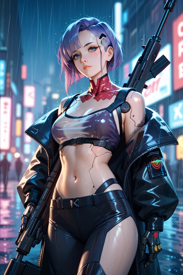 female cyborg sniper, NSFW,A MILF,erotic posing,Sexy Posing,fantrome,,inspired by Takashi Murakami,kawaii,Stylish,cunt,Cameltoe,busty,A MILF,Pubic hair,Glamour,Pink tones,Psychedelic Costume,Leather,Cyberpunk dystopian girl,Fantastic Dystopia,Dystopian landscape,bladerunner,Ghost in the Shell,Photorealistic,Psychedelic and colorful tones,Posing,armaを構えて,guns,arma,masutepiece,ultimate detailed,8K,Detailed background,Photorealistic,Ultra High Resolution,masutepiece,Best Quality,Photorealistic,Realistic