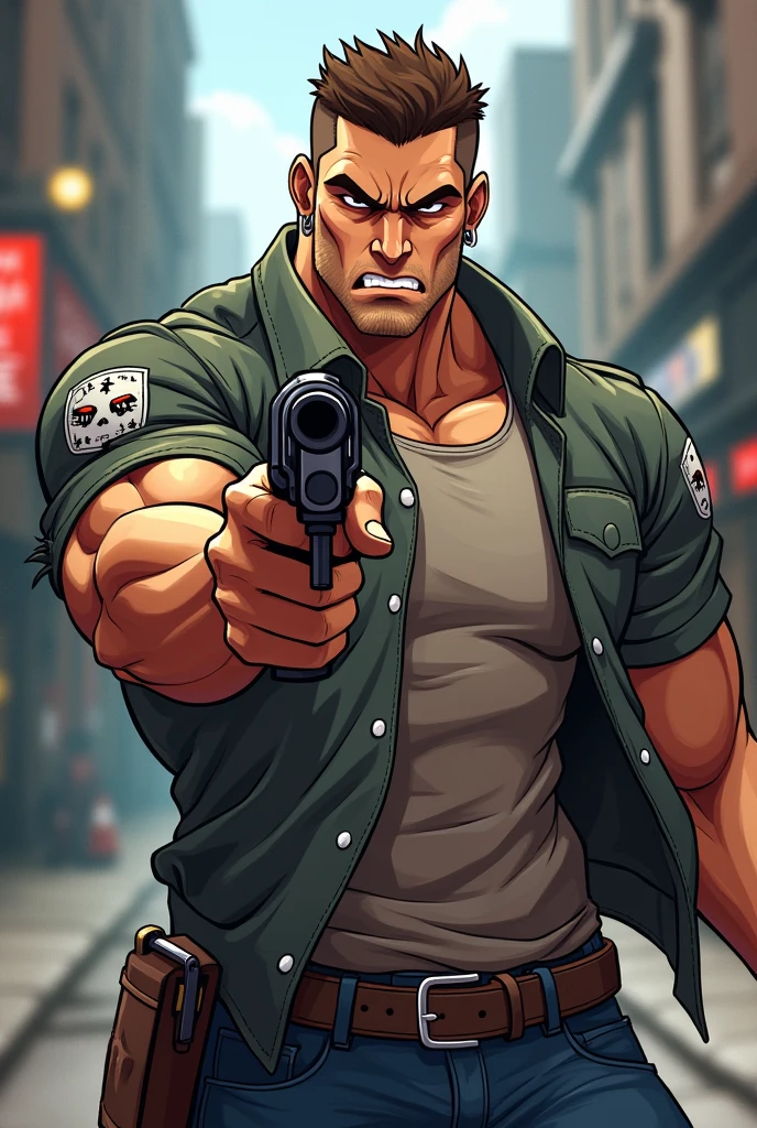 anime bald guy shooting UP with AK-47