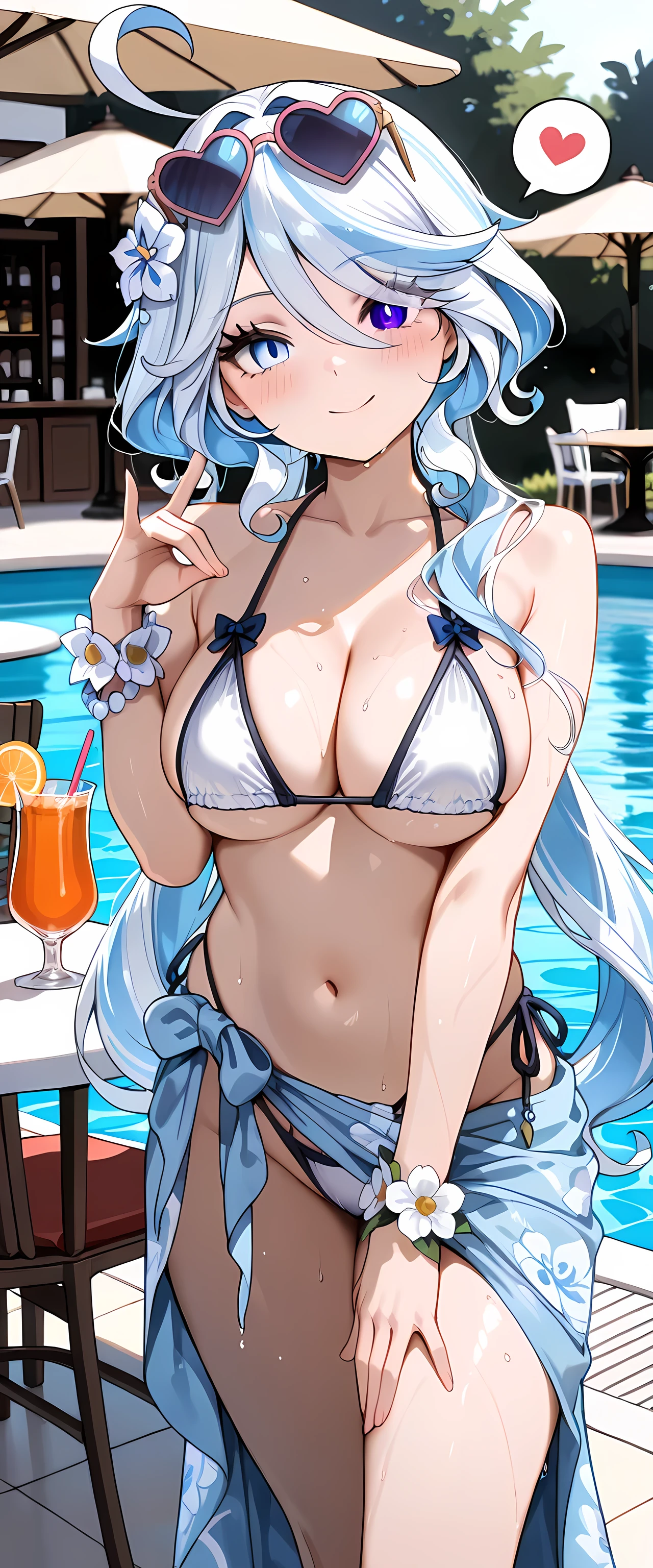 1girl, aegir \(azur lane\), azur lane \\\\\ masterpiece, best quality, very aesthetic, absurdres, newest \\\\\\ perfect anatomy, slim body, ,perfect hands, , , \\\\\\ by nyantcha,,by cutesexyrobutts,by khyle ///// , , , silvery white hair with a single prominent red streak , black horns, , , yellow eyes, ,, , big tits,,, ,,splash art, onsen, sunset,in water, ,put towel on body, hiding naked body with towel, naked towel, beer