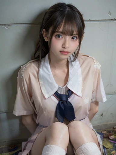 ((Highest quality, masterpiece :1.3)), Realistic、Ultra-high resolution、Natural skin texture、Hyperrealism、Nearby Movies、Beautiful Japan schoolgirl、Completely naked、nude、Rope bondage around the chest、Angry expression、Stylish bedroom、Small breasts、Underdeveloped flat chest、Flat chest、Pixie Haircut、Dark blue blazer school uniform、Full body angle