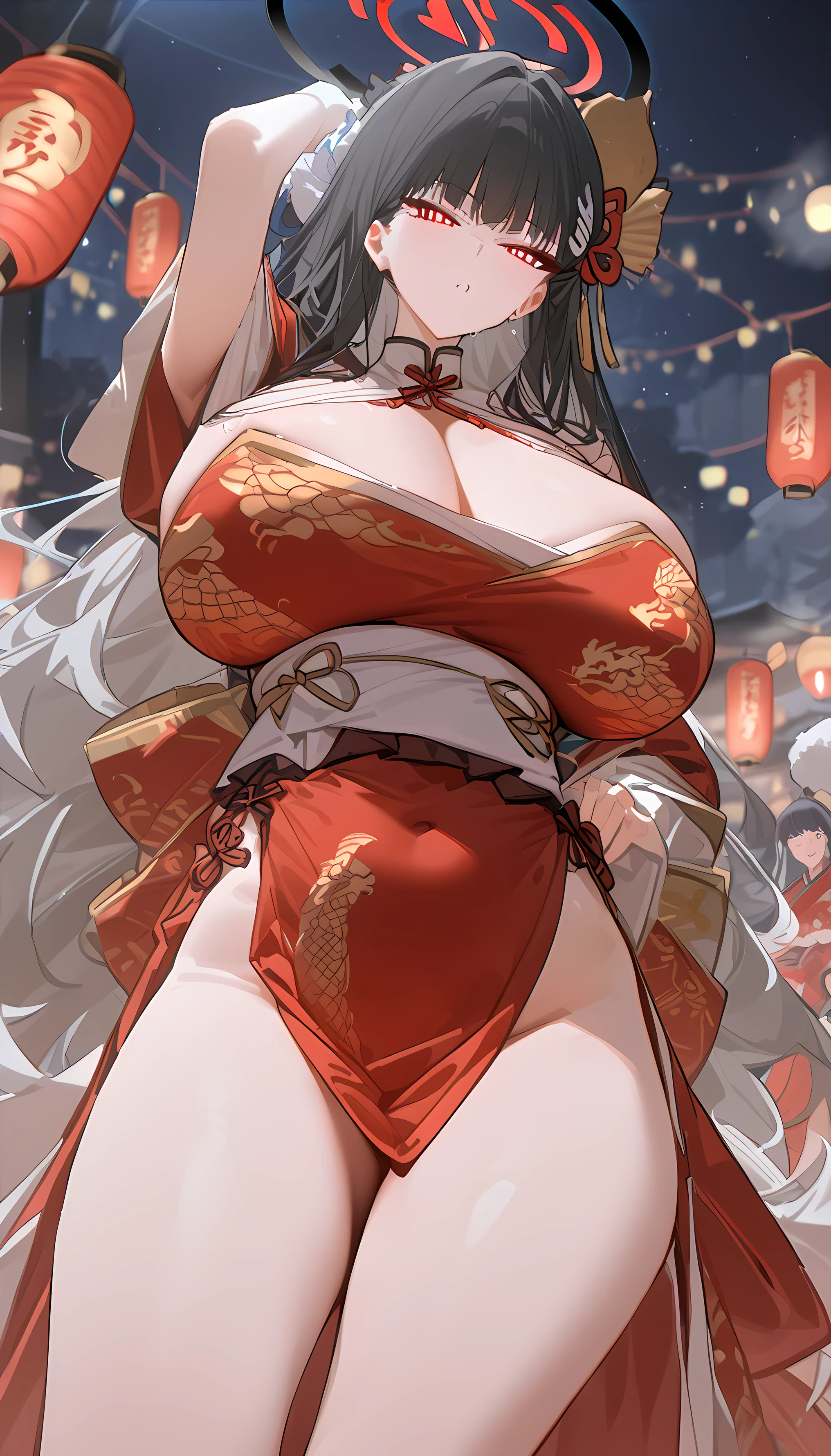 Masterpiece, Best quality, Night, full moon, 1 girl, Mature woman, Japanese style, Ancient Japan, Royal, Elegant, Regal, Ahegao expression, Maroon long flowing haired woman, Light pink lips, trembling, shaking, black and red kimono, tribelt, Grey heart shaped pupils, Japanese bedroom, Flower lanterns, enormous bossom, voluptuous, thick thighs, massive breasts, huge pregnant belly，pregnant women, covered in cum, cum on breasts, cum dripping from open mouth, cum in mouth, mouth open wide,