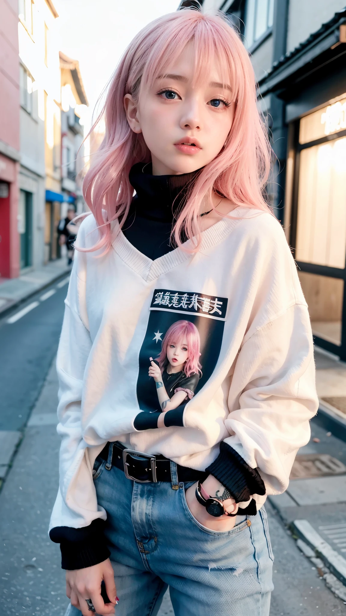 White hair、1girl in ( Screaming),Reaching the climax:1.0,Close eyes, short-cut、masutepiece、Bottoms are randomly generated、( Skeleton illustration printed shirt、blanche )、Background bokeh:1.5