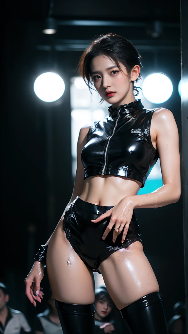 - [ ] Full body photo, photo, Sharpness, unique 850 4, Koda850 k portrait camera, F1.6 lens, ultra-realistic textures, spectacular light textures, Cinestil 800 fashion mechanics, Beautiful girl with accentuated slender abs: 1.4,Six Pack Abs: 1.4, Bust Botox,standing on tiptoe, long legs, brown hair, long hair, female warrior costume, ((wearing a torn sheer costume of a superheroine),(no no panties, no bra)),sweating,wet,wet crotch,wet thighs,(futuristic sci-fi battle fashion,elbow and knee cyberpad, cyberglove: 1.1), ((torn costume)), belly and navel visible, thin sheer costume, torn lower chest, shredded costumes, broken golden shields and battle spears,cyber long combat boots with golden knee pads, golden shoulder armor and combat gloves, anatomical, (futuristic sci-fi battle fashion, cracked elbow and knee cyberpads, torn cyberlong boots, torn cybergloves: 1.1), ((the tip is protruding, the areola protrudes, the shape of the pubic area is clearly visible))),pain,((( tears flow, cry with pain)),(wide prison with sunlight)),dark fantasy, peeling of the ceiling, broken slabs, rebar between cracks, realistic material details, extreme details, ultra-realistic materials, broken walls,blood,junkyard, blood splattered on the face, blood splattered, realistic, (bruises, dirty, ripped clothes, skimpy clothes, blood: 1.3), torn cloak, Torn pantyhose, 留, ((straddling the iron bar)),(tied perfectly by chain), restraint, slave, collars, contempt, (chained), (chains digging into the crotch)), hands tied behind the back, invisible hands, ((4 chains hung from heaven)), metallic shackles and fetters, wet crotch clearly visible, ((iron pipe into the crotch)), ((both wrists are restrained above the head)), (((left leg tied at the knee is suspended)), Five chains connect the limbs and neck, chains from the left knee to the heavens, rusted iron chains, (metal rods from the crotch stuck in the ground))), 10 chains radiating from the back, the left leg is tied and Y-shaped balance pose,