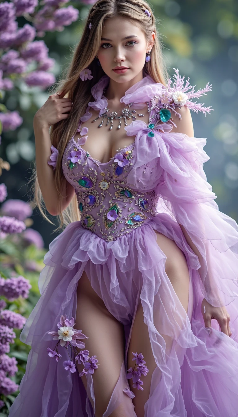 1 20 year old girl, 1 goddess Athena, pink purple silk dress, beautiful goddess Athena face without blemishes, delicate yellow nightgown, long thin sequin nightgown with many sexy black lace details, female saint legend, female saint icon, beautiful goddess style glitter, dark and mysterious version, vermilion lips, plump red lips, not smiling, mouth closed, detailed and delicate images beautifully, delicate and beautiful lip detail, (pure and flawless face: 1.9), female saint body, big , Breast augmentation, breasts are round and regular, phoenix brooch, long flat bangs, ((double ponytail: 0.9)), flower stickers tattoo on forehead, beautiful clear face and well-proportioned eyes, (light purple eyes: 1.8), (big round eyes and makeup, sexy wet eye makeup, very beautiful and meticulous hair makeup, long and delicate blonde hair, delicate, body image: 1.8), figure: and vivid, (stars that make up the sky: 1.7), (the sky of heaven and the fictitious gate of time and space: 1.8), fictional art, RAW photos, hanfu photos, best photos, high resolution, best quality, best photos, best goddess quality, 8k female, super 8 single saint portraits, truest color schemes, masterpieces, best beauty brands, best hair jewelry, brand real photo, dark studio, border light, two-tone lighting, (rose white skin: 1.4), (high skin detail: 1.1), 8k uhd, d slr, soft light, 8k, high quality, candid, volume Smooth and sharp, 10x pixel increase, sexy goddess, sexy goddess, (background space: 1.8), (most beautiful aurora eyes: 1.7), beautiful eyes, aurora beautiful and flowery, (beautiful single girl: 1.8), (more details:0.8),