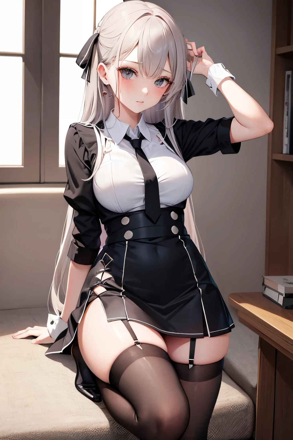 Older sister sexy Tie up your hair Ripped Stockings tight skirt knee-high