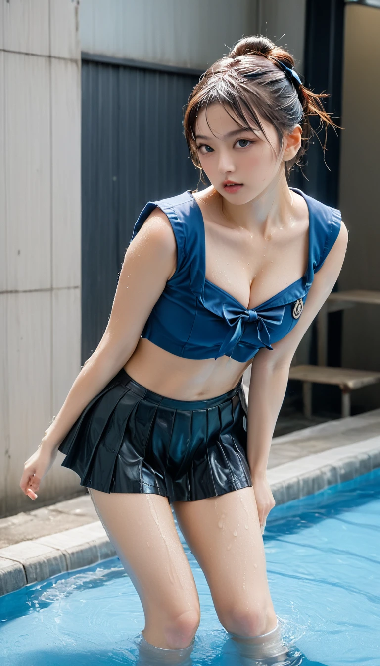 majicMIX Real、Crisp focus:1.3、(Raw photography:1.2)、(Photorealsitic:1.4)、beautiful detail、and delicate facial expressions、((For sexy lingerie、Red wet panties、Protruding pubic hair))、(Panties close-up:1.3)、(Spread legs:1.2)、beatiful detailed eyes、huge filesize、ultra-detailliert、hight resolution、Transcendent beauty top-quality、masterpiece、Look at viewers、Looking at the camera、(KPOP Idol)、School uniform、Dark blue blazer、Gray skirt、inside in room、Very detailed expression, finely detail、Highly detailed face movie lighting、front facing、(((dynamicposes)))、(Lean Back:1.2), (Standing Open Stance))、(From below:1.5), (up skirt:1.5), Sexy upper eyes, (Spread your crotch:1.5), (low rise:1.5), (Black short hair:1.5), (Fit body:1.5), (Slim legs:1.5), (((Very sexy red panties、Wet panties))),