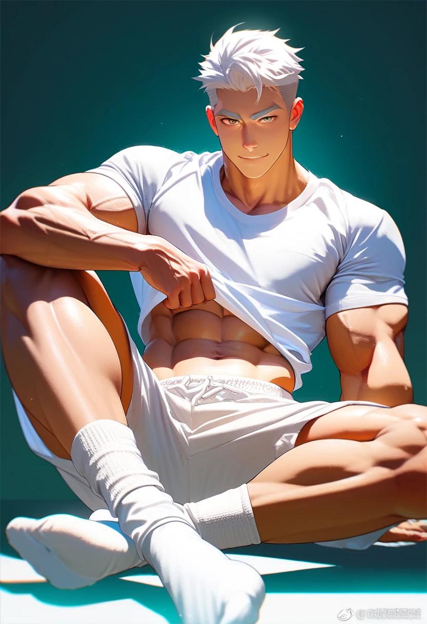1boy, adult, handsome, perfect face, detailed eyes and face, clean shaved, muscular, capturing a rural atmosphere, dynamic lighting, unreal engine 5, hd picture, satoru gojo, white hair, short hair ,hair between eyes ,blue eyes, white skin