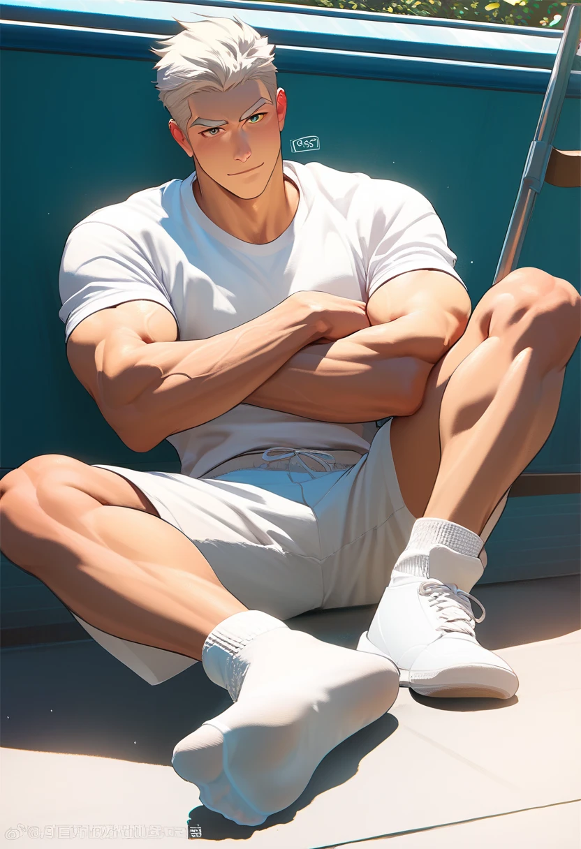 (Huang Li, A high resolution, ultra - detailed, HighDynamicRange), tmasterpiece, Best quality, Portrait of a boy, Handsome boy with red eyes, Detailed faces, profesional photo, Alafid man topless, Lie comfortably in the bathtub，janelas，legs are open, (Puffy nipples(from below:1.1)), Focus on your audience,18 years old boy, Handsome boy, [ A well-defined body ]，The soaked shirt opens，Abs，chest muscle，short white pants，large bulge，Black leather shoes，Close-up of feet，prinz，Two legs，