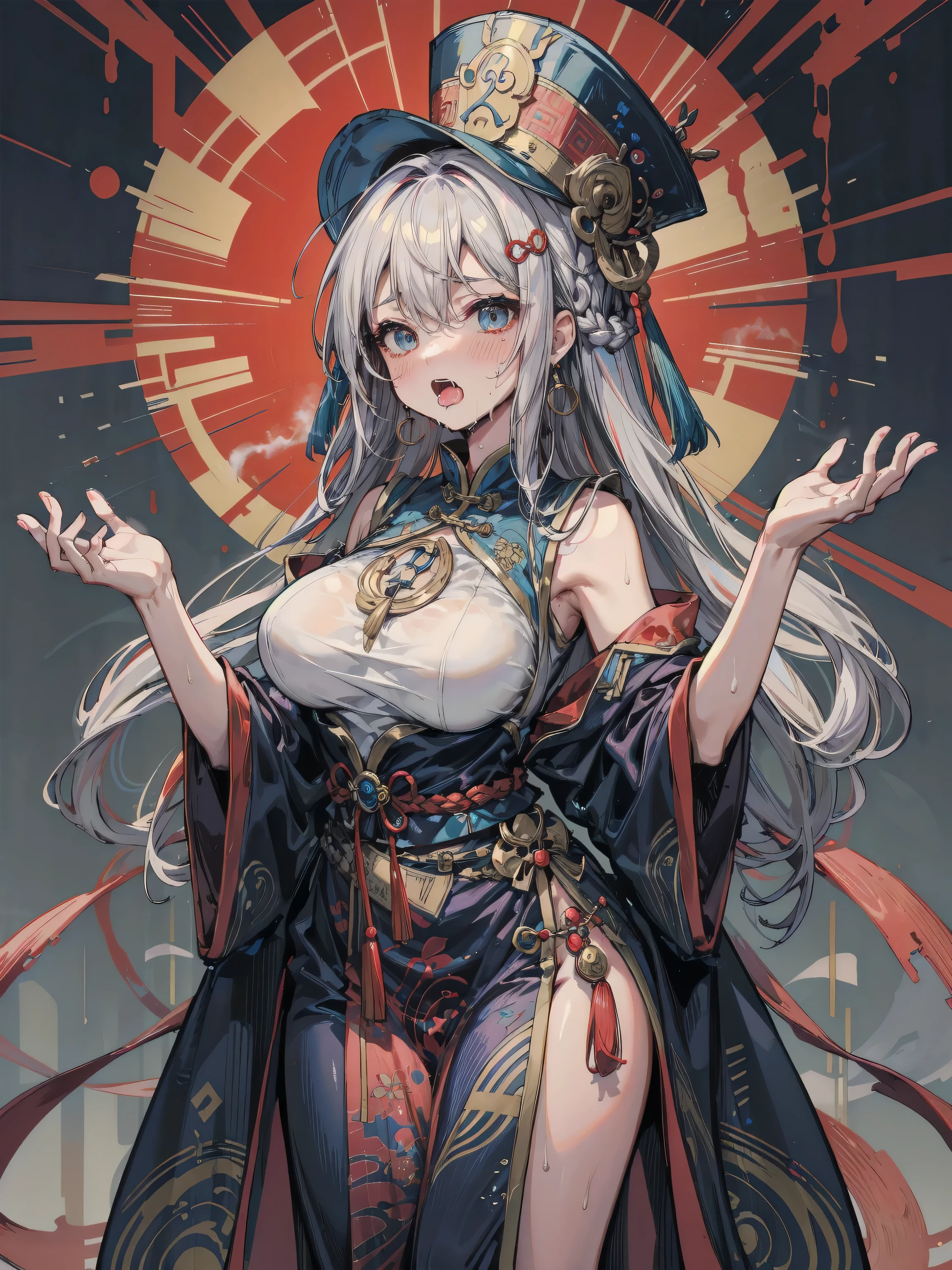 original outfit, 1girl, solo, long hair, colored sclera, japanese clothes, breasts,  japanese armor <lora:suzukagozen-000008:1>,squatting cowgirl position,