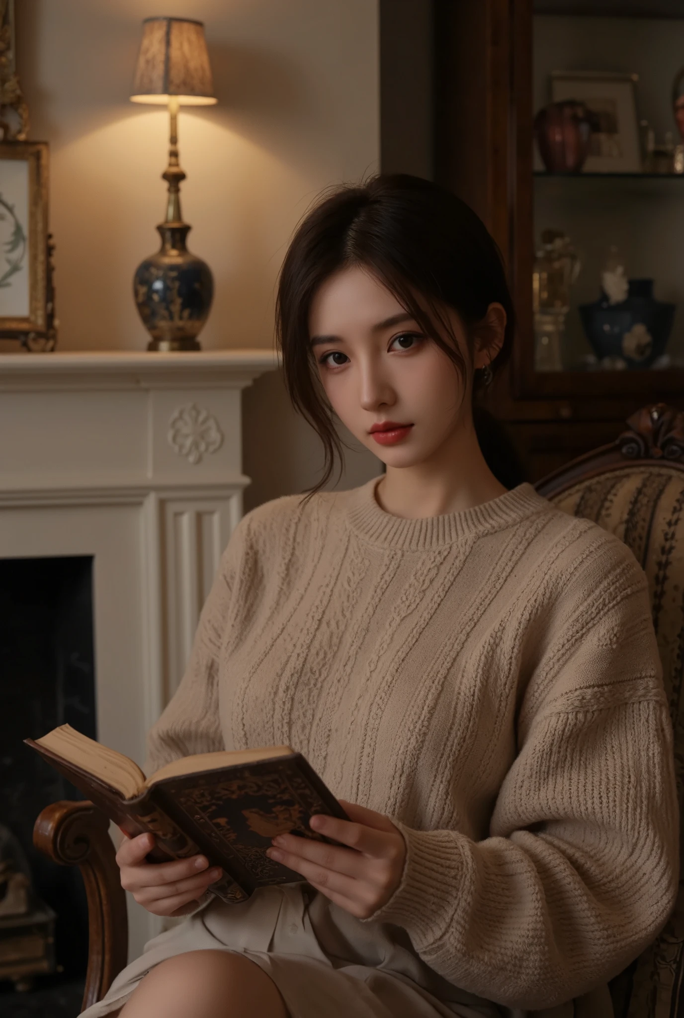 1 Girl,library,Soft Light,Chinese Beauty,dress,Long hair