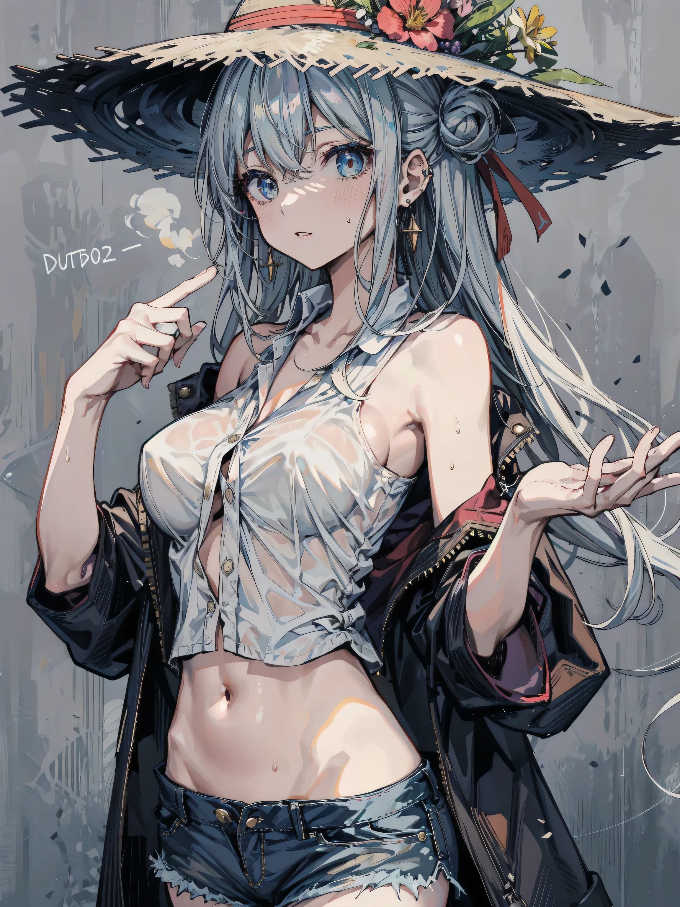 Ultra-high-definition 2D art, close up (1womanl), hair light blue, 2D animation style, Soft and delicate representation, oriental tattoos, pay attention to your full body tattoos (full - body art), landscape mode, masterpieces by Guweiz and James Jean, Irezumi style tattoo designs, A beautiful girl with blue hair