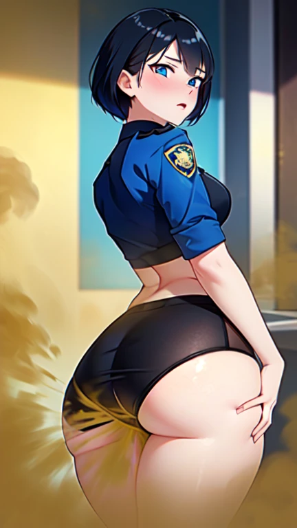 ((velocity)),Yellow smoke,Attacked by farts, (((Women farting))),(girl farting while interrogating prisonerrowned,velocity,(Yellow smoke rising))(a female police), (wearing a police uniform),(standing facing the screen),(her butt facing the screen)) (wear hijaovering his buttocks with his hands))(Asian woman),(interrogation room ),(masterpiece:1.2、top-quality)、(the Extremely Detailed CG Unity 8K Wallpapers、ultra-detailliert、Best Shadows)、(细致背景)、(The best lighting、extremely delicate and beautiful)、depth of fields、1girl in、独奏、upward looking gaze、