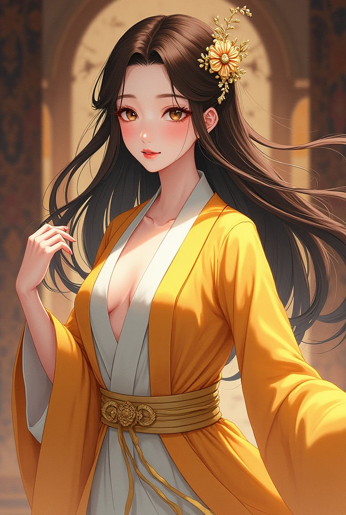 Japanese woman with very long brown hair The face is white, smooth, very beautiful. Wear traditional Thai clothing Drive a car made of beautifully carved wood. There are no roofs on the streets of Bangkok. Sharp, realistic, life-like images,UE5,No wear anything, Naked,Large Breast, Big Bust,Big Cleavage,Big Chest, Bare,Slender Body,White Skin,Very Realistic,Full Body and Smile,Bright Background.
