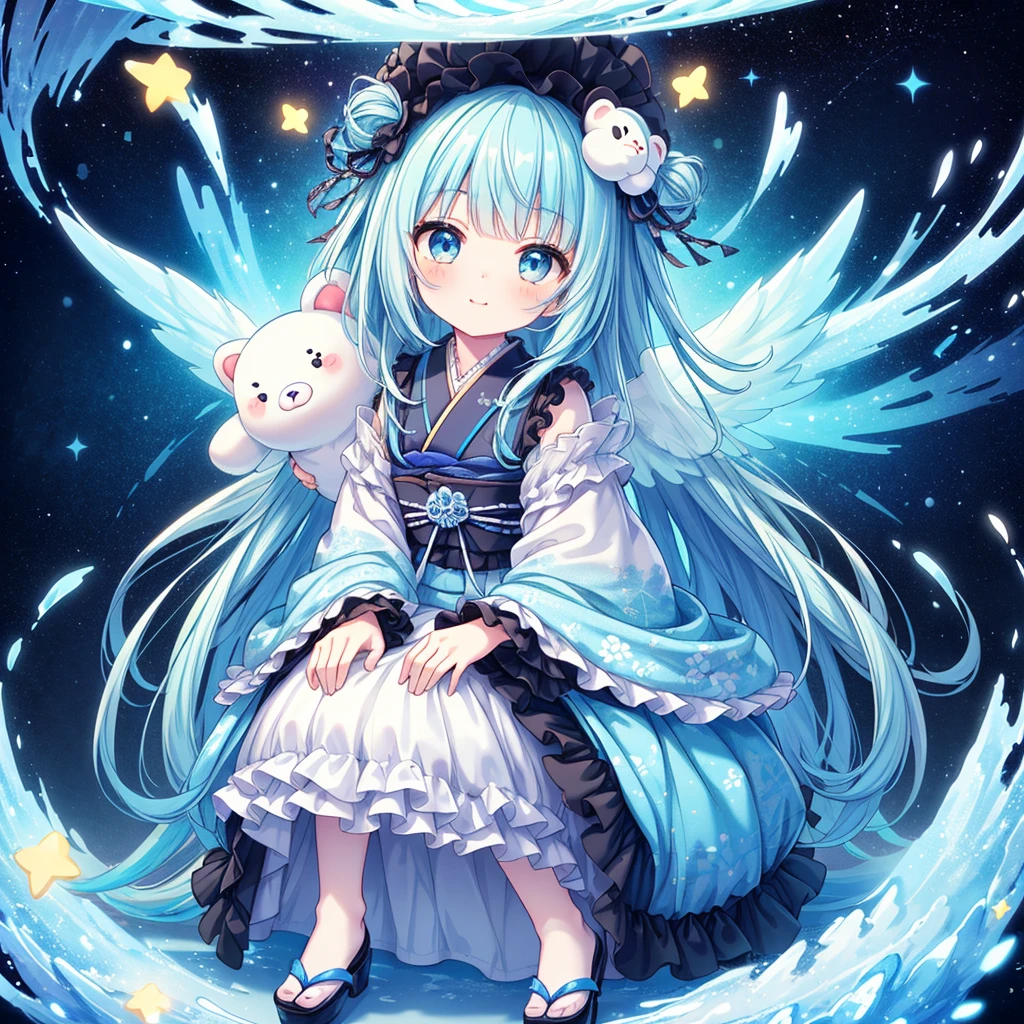 Penguin costume pajamas、girl with、Light blue eyes