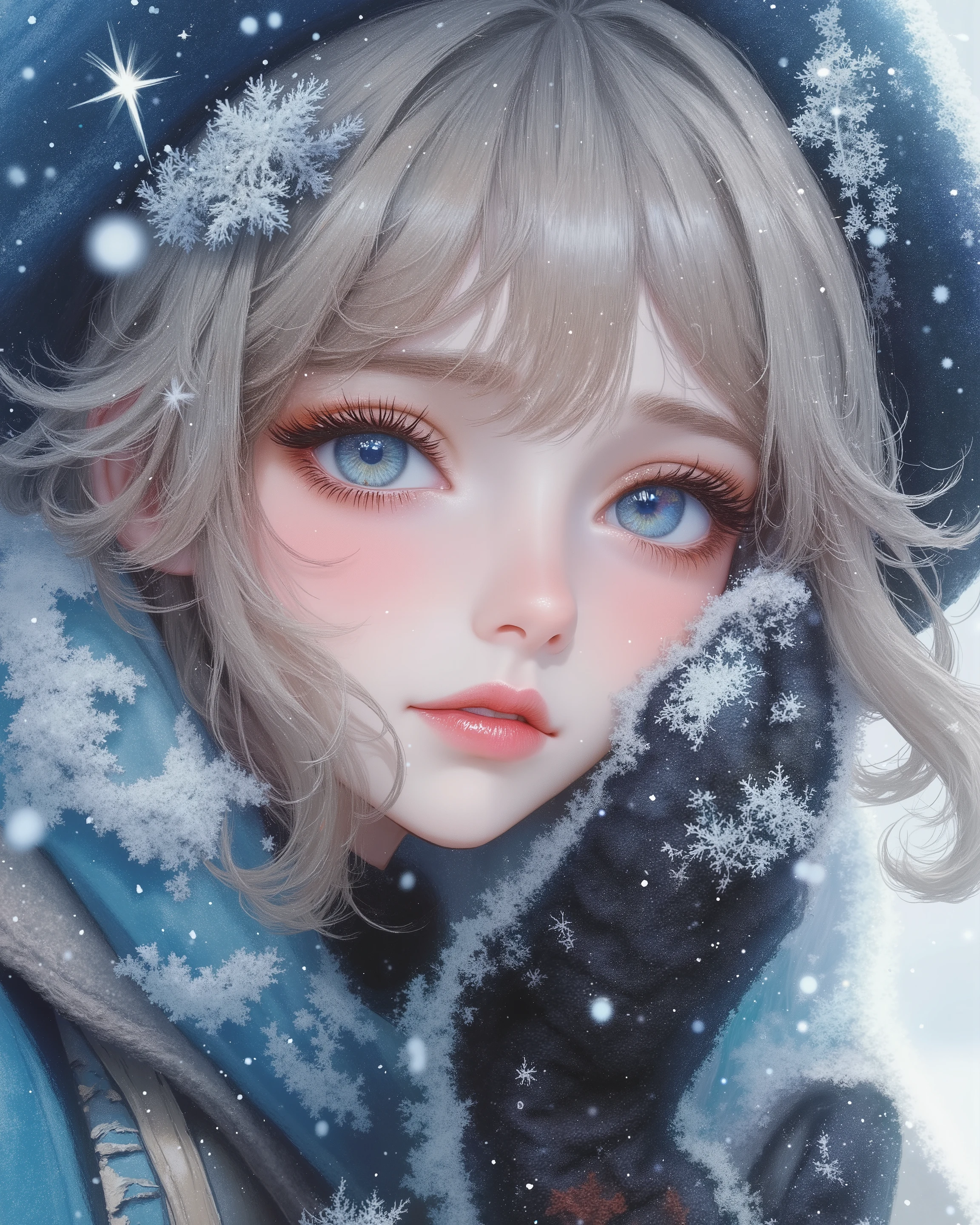 Anime girl with blue eyes and a blue hat and gloves - SeaArt AI