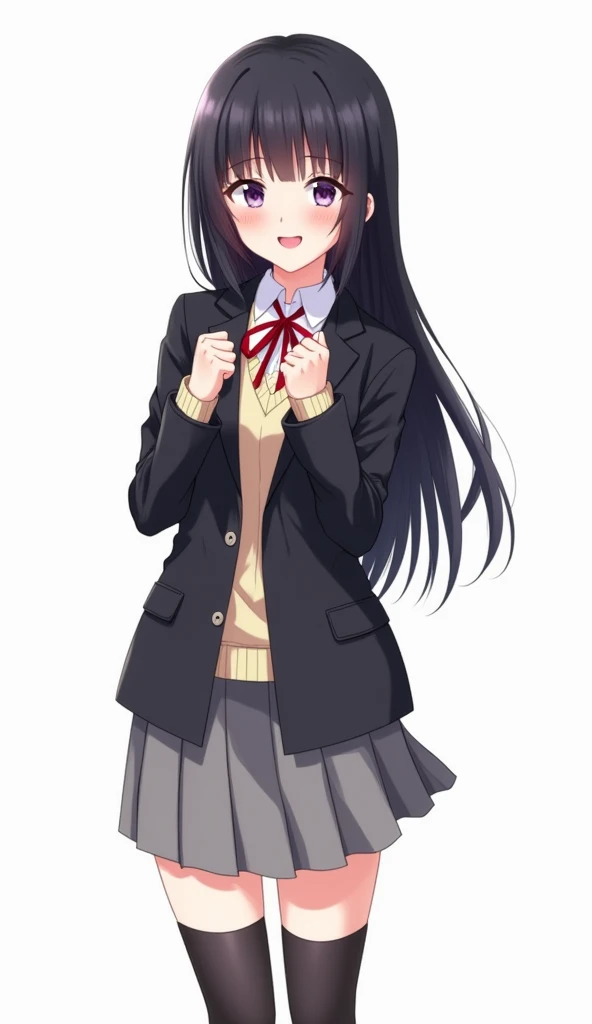 masterpiece, highest quality,
1 girl, alone,
(white background:1.4), looking at the viewer,
smile, blush, clothing lift,skirt lift,lift it yourself,  purple_panties,
hagikaze, Ahoge, one side up,
shirt, neck ribbon, short sleeve, vest, black skirt, white gloves,
be quiet,