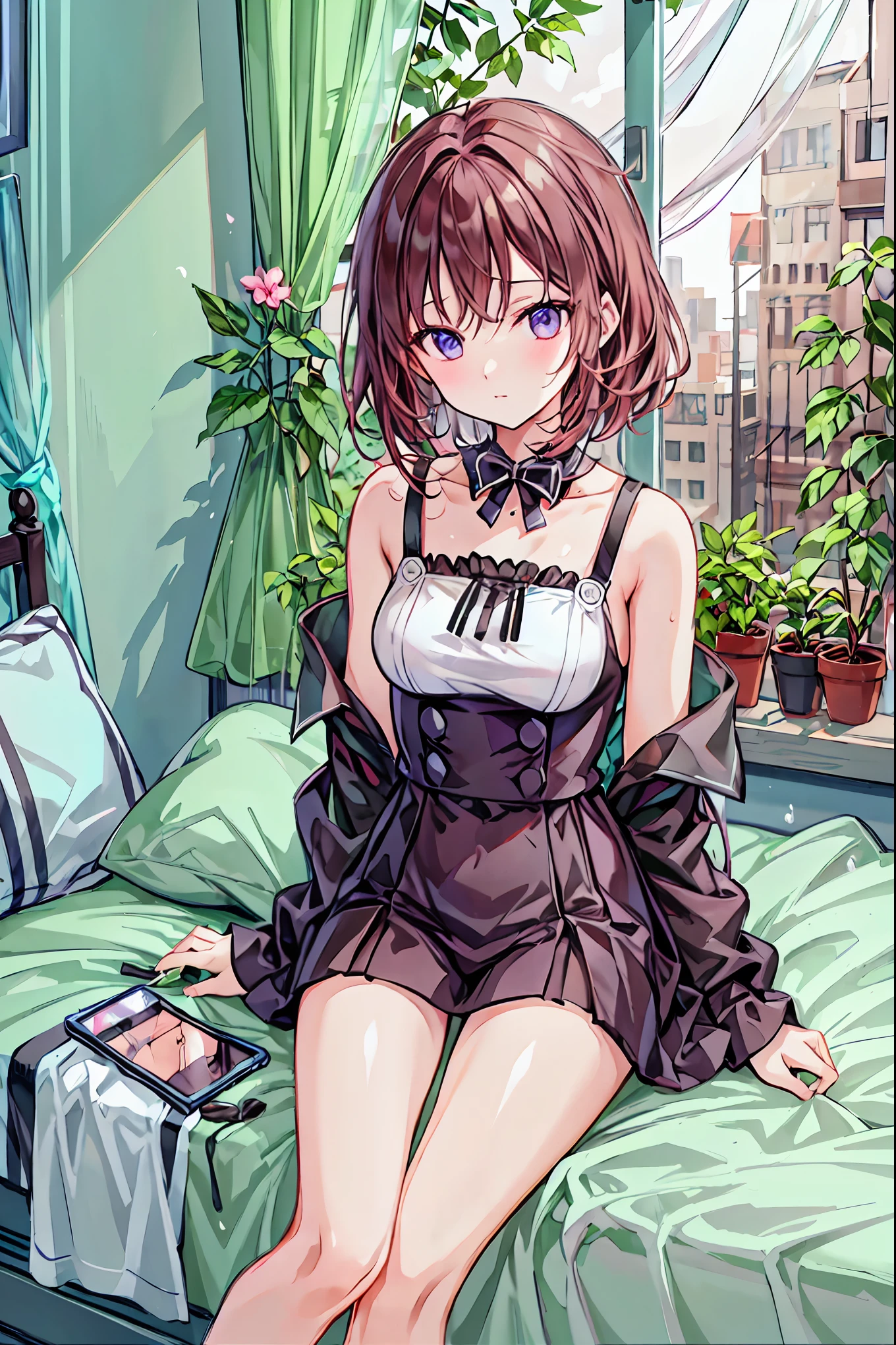 Highest quality, masterpiece, 4K, Highly detailed face, Highly detailed skin, Highly detailed wallpaper, Japanese anime, Second Dimension, Fine skin, Very beautiful cleavage, NSFW, Baby Face, whole body, One girl, Embarrassed face, On the bed, Bob Hairstyle, Brown Hair, Detective Conan, Haibara Ai, Shelley, Sweaty, Adult appearance, Cosplay, Mine system, mini skirt, Eyes are hearts, Seducing a man, Spread your legs in an M shape