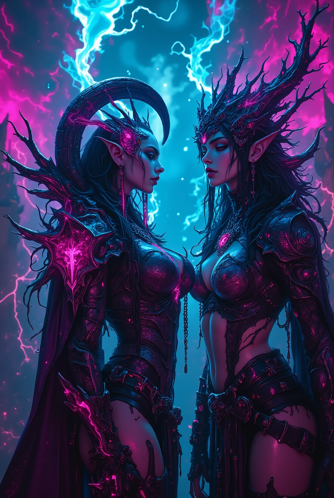 sexy girl with green eyes, thigh gap, Violet luminous rays, dark fantasy portrait, Side Shot, (Cheeky face), realistic 4k digital art, (Gloomy color scheme:1.5)