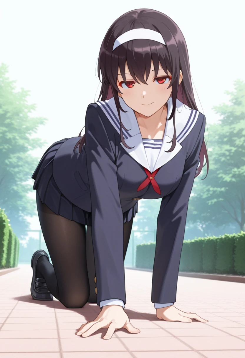 <lora:maria_tomodachi _v1(resize-sv5):1> maria_olis, 1girl, solo, brown hair, hairclip, closed eyes, black serafuku, pleated skirt, black thighhighs, white footwear, thighs, kneeling, looking to the side, blush, frown
BREAK
forest, nature, outdoors
BREAK
from side, from behind