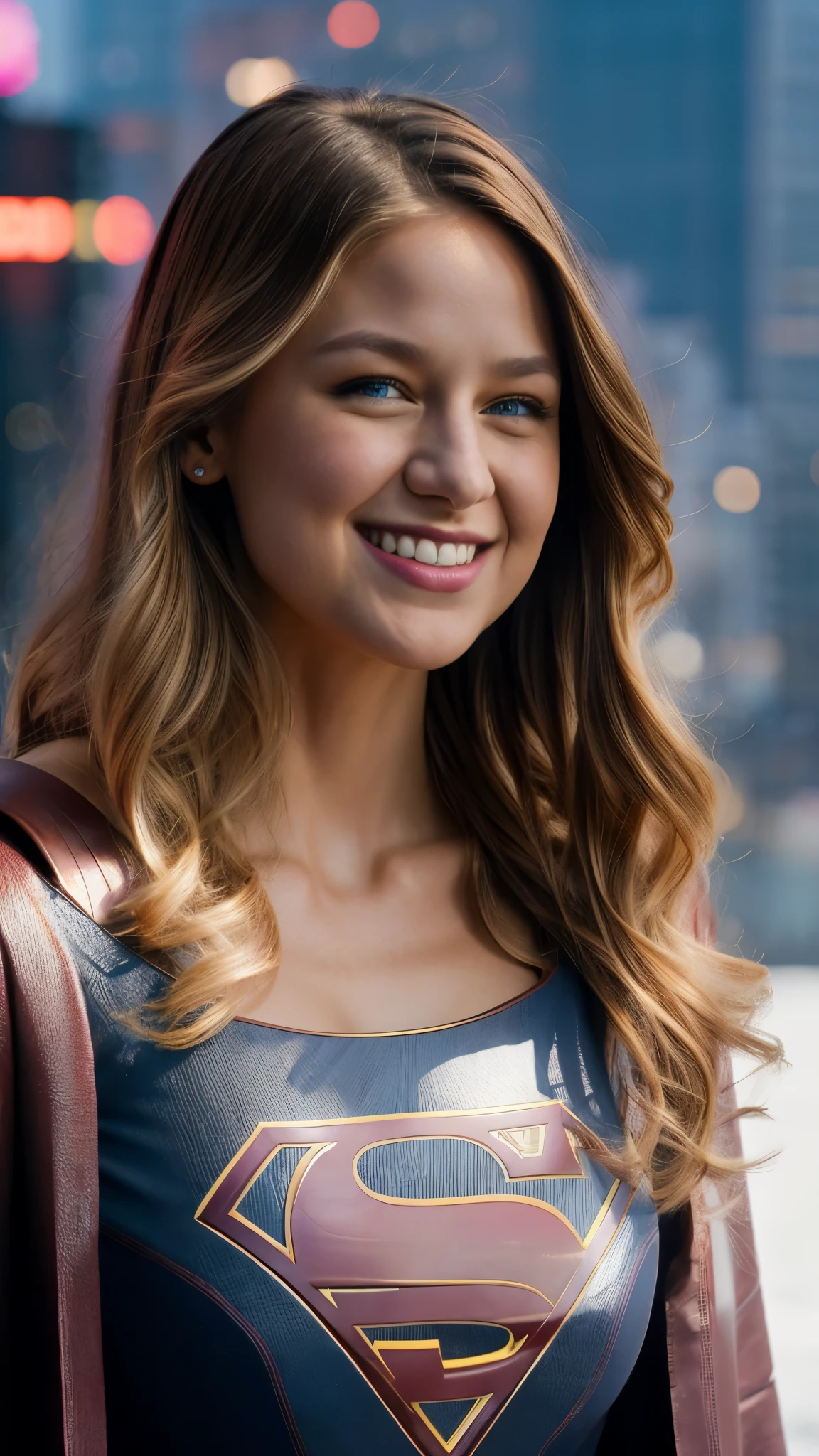 Genuine, photoshoot, Genuineista, Luminescent, Atmospheric scenery, masterpiece , best quality , (Skin texture details, super detailed body :1.1), RAW photos , ( high resolution detailed skin :1.2), 8K Ultra HD , dslr, film particles , Fujifilm XT3 ,
1 girl, Melissa Benoit-SMF , Blonde, blue eyes, Genuineista, Blurred背景, superheroes, Blurred, long hair, lips, gem, whole body, clavicle, only, red cloak , Side-Facing , The New York Times Square cityscape is in the background, Focus on Solo , deep depth of field , ( she's smiling:1.2), watching the audience, sun rays , armor, ( big breasts:1.5), Brush, whole body, ( Super Girl Costume), (彼女のwhole bodyが写るポートレート),