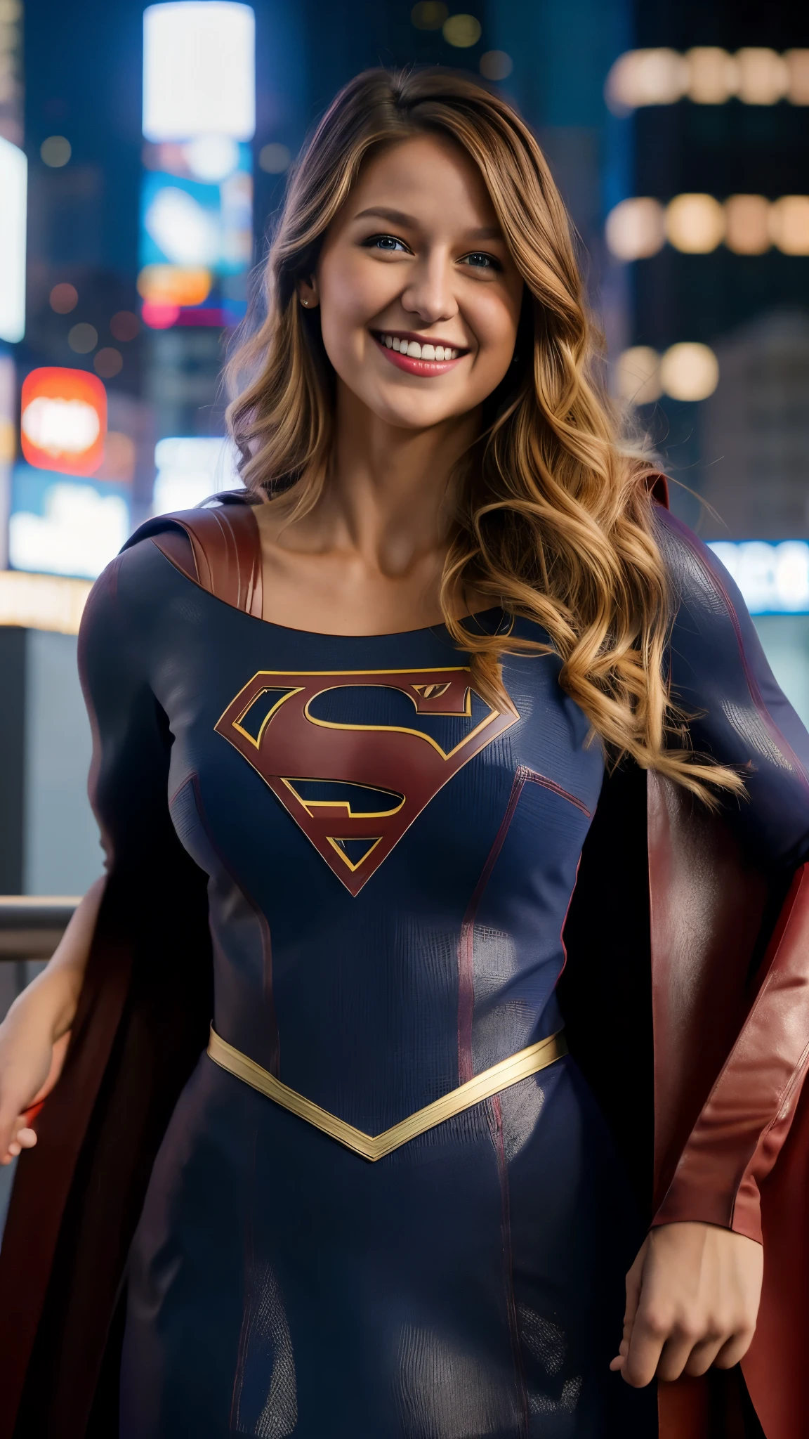 Genuine, photoshoot, Genuineista, Luminescent, Atmospheric scenery, masterpiece , best quality , (Skin texture details, super detailed body :1.1), RAW photos , ( high resolution detailed skin :1.2), 8K Ultra HD , dslr, film particles , Fujifilm XT3 ,
1 girl, Melissa Benoit-SMF , Blonde, blue eyes, Genuineista, Blurred背景, superheroes, Blurred, long hair, lips, gem, whole body, clavicle, only, red cloak , Side-Facing , The New York Times Square cityscape is in the background, Focus on Solo , deep depth of field , ( she's smiling:1.2), watching the audience, sun rays , armor, ( big breasts:1.5), Brush, whole body, ( Super Girl Costume), (彼女のwhole bodyが写るポートレート),